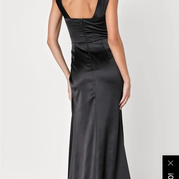 Lulus Stunning Arrival Black Satin Off-The-Shoulder Maxi Dress Medium Brand New - Picture 2 of 6